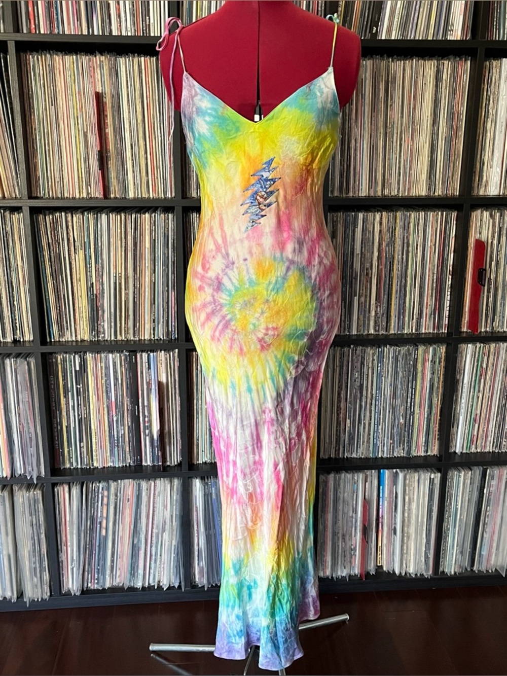 Rainbow swirl hippie slip dress 90s bias stealie bolt dead 💀 grateful faerie ⚡️ - Picture 10 of 15